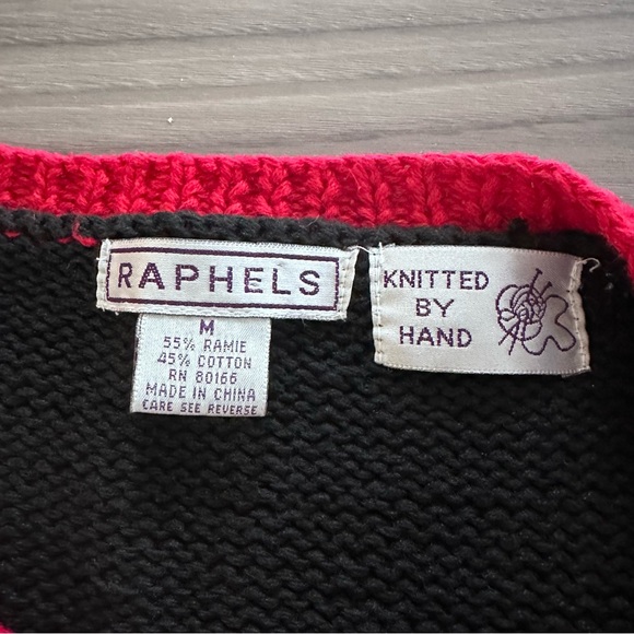 Vintage Raphels Hand Knit Skiing Santa Claus Cardigan Sweater - Picture 4 of 5